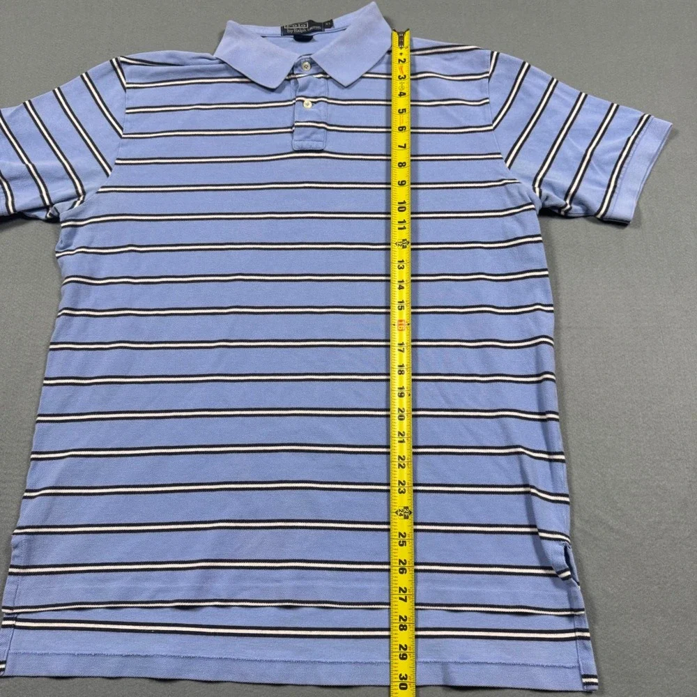 Polo Ralph Lauren Mens XL Blue Striped Short Sleeve Cotton Pique Polo Shirt